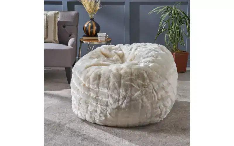 Amori Modern 3 Foot Faux Fur Bean Bag White Color