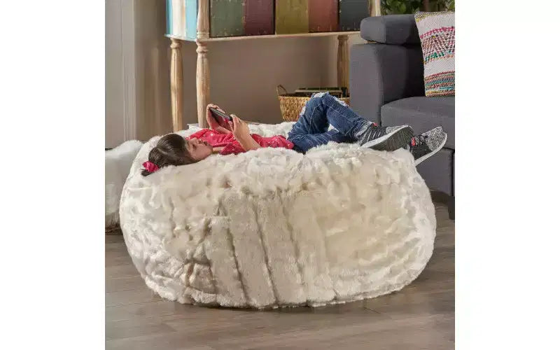 Modern 3 Foot Faux Fur Bean Bag - White