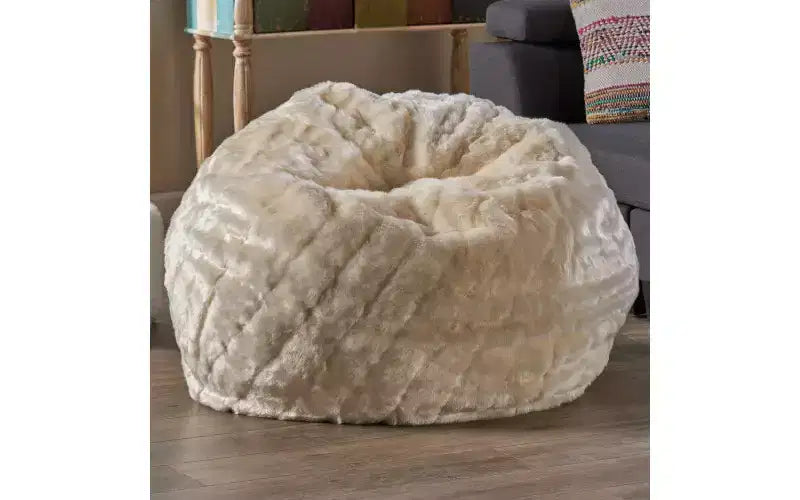 Modern 3 Foot Faux Fur Bean Bag - White