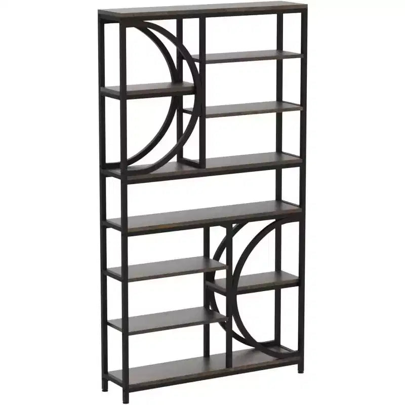 Lantine 77-Inch Bookshelf, Industrial 8-Tier Etagere Bookcase with Metal Frame, Tall Open Display Shelves for Home Office, Brown/Black