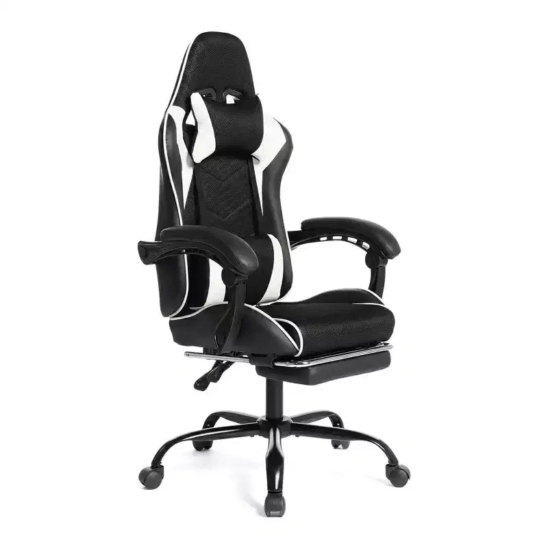 Racing Style Gaming Chair, Ergonomic E-sports Chair with Massage, PU Leather, High-Density Molded Foam, Comfortable & Safe, White