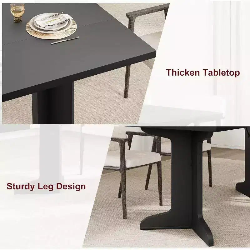 71-Inch Rectangle Dining Table for 6 to 8 People, Farmhouse Wood Dining Table with Sturdy Legs
