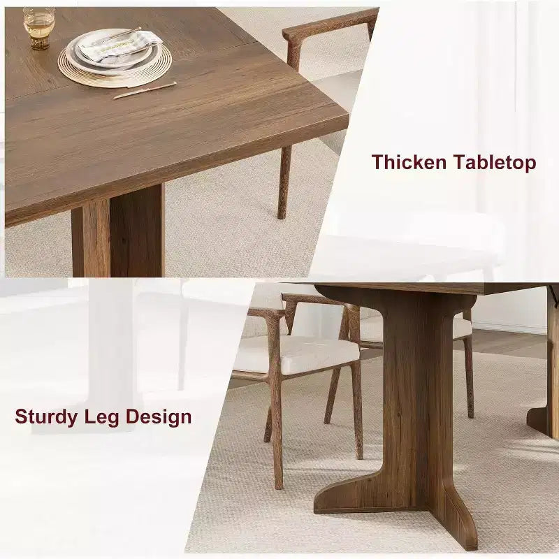 71-Inch Rectangle Dining Table for 6 to 8 People, Farmhouse Wood Dining Table with Sturdy Legs