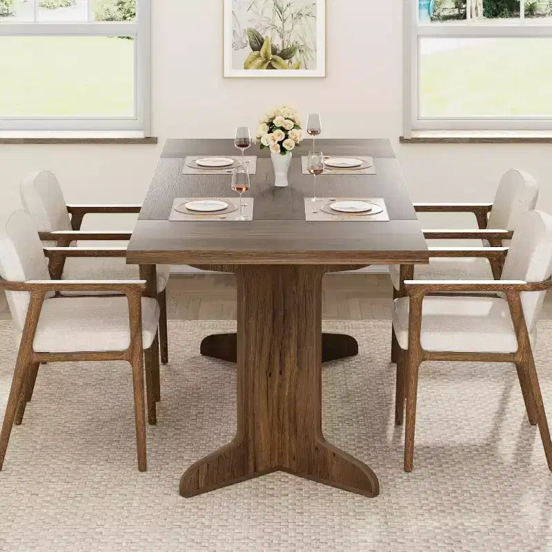 71-Inch Rectangle Dining Table for 6 to 8 People, Farmhouse Wood Dining Table with Sturdy Legs