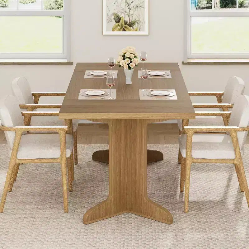 71-Inch Rectangle Dining Table for 6 to 8 People, Farmhouse Wood Dining Table with Sturdy Legs