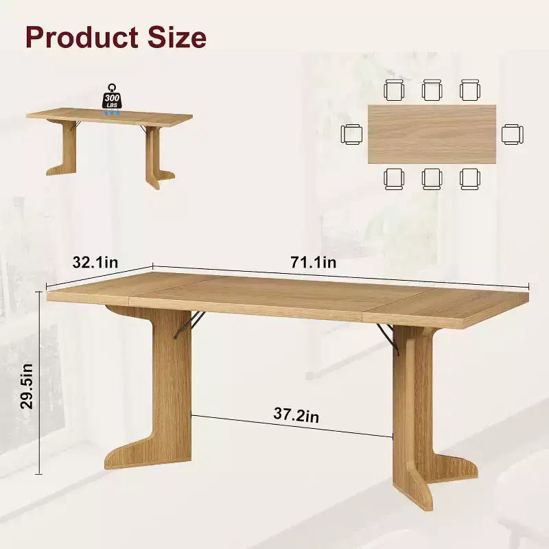71-Inch Rectangle Dining Table for 6 to 8 People, Farmhouse Wood Dining Table with Sturdy Legs