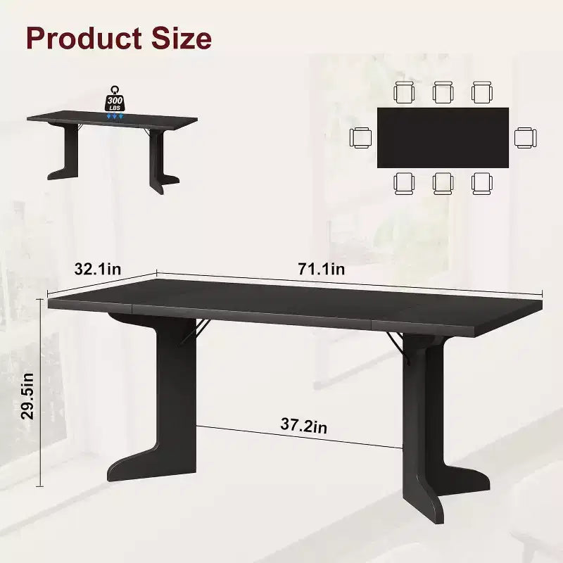 71-Inch Rectangle Dining Table for 6 to 8 People, Farmhouse Wood Dining Table with Sturdy Legs