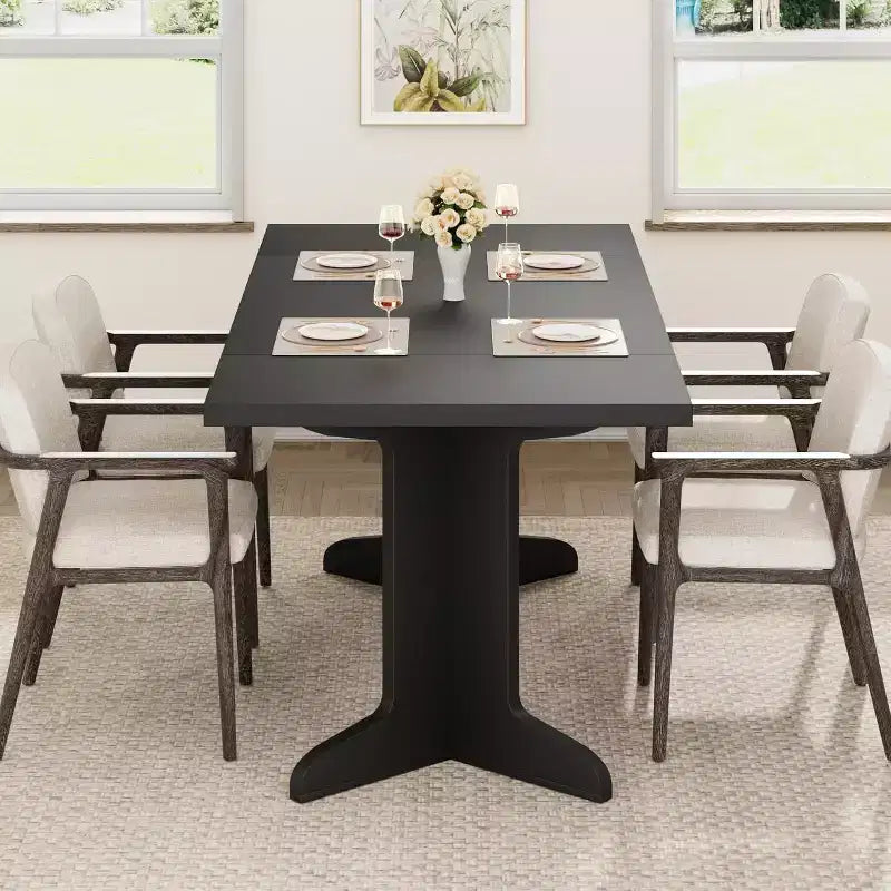 71-Inch Rectangle Dining Table for 6 to 8 People, Farmhouse Wood Dining Table with Sturdy Legs