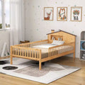 MAYEERTY Twin Size Kids Solid Wood Bed with Storage, House Headboard and Safety Guardrails