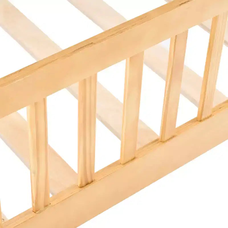 Twin Size Kids Solid Wood Bed with Storage, House Headboard and Safety Guardrails