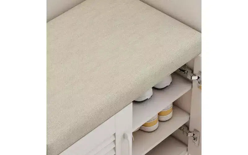 47-inch Multi-Function Adjustable Shelf Shoe Cabinet with Storage Compartment and Padded Shoe Bench, White