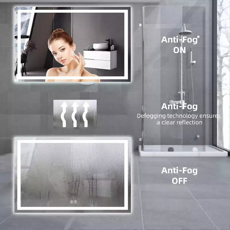 Large Dimmable LED Vanity Mirror with Front & Backlight – Anti-Fog, 3 Color Temps, Wall Mount