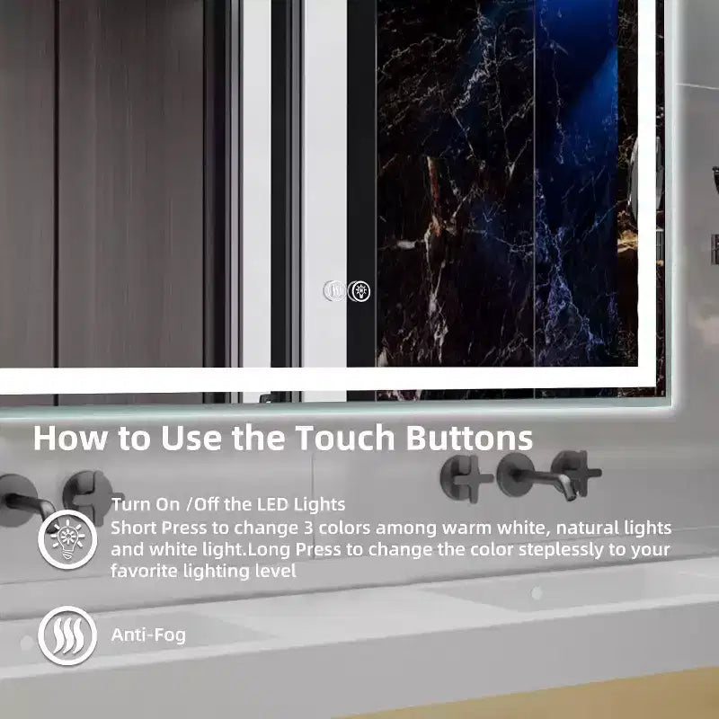 Large Dimmable LED Vanity Mirror with Front & Backlight – Anti-Fog, 3 Color Temps, Wall Mount