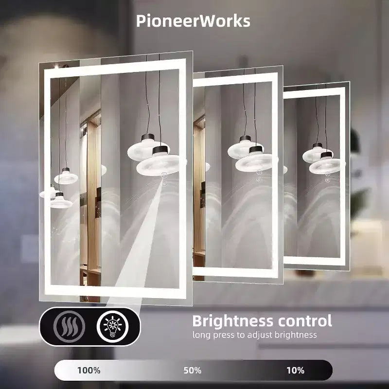 Large Dimmable LED Vanity Mirror with Front & Backlight – Anti-Fog, 3 Color Temps, Wall Mount
