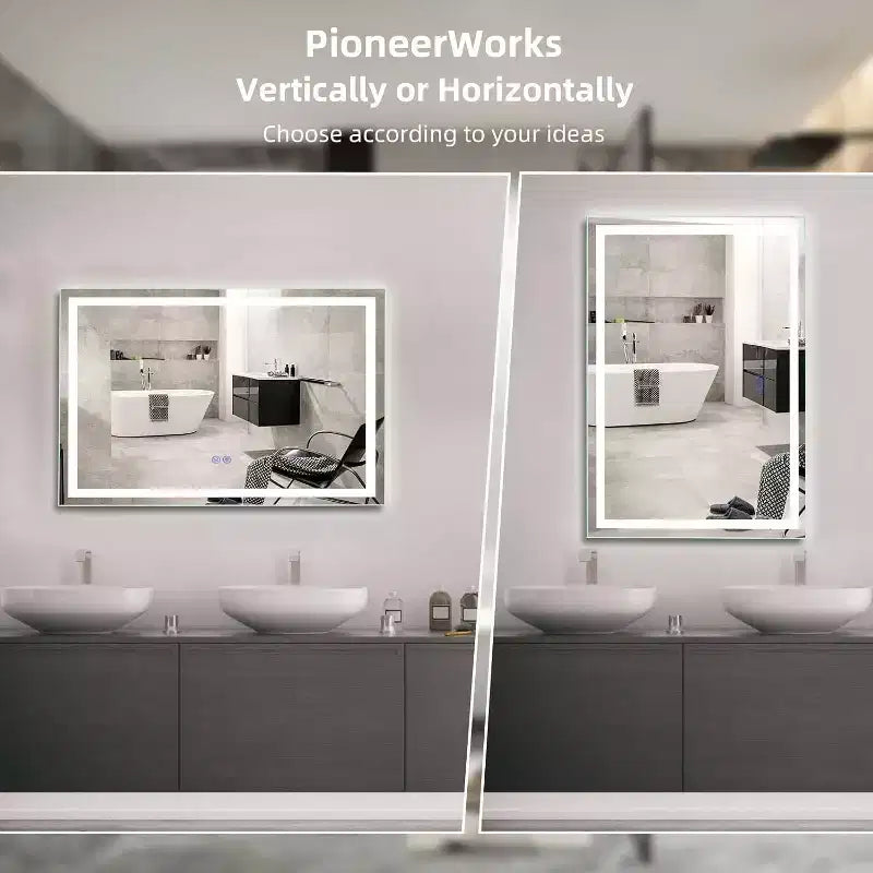 Large Dimmable LED Vanity Mirror with Front & Backlight – Anti-Fog, 3 Color Temps, Wall Mount