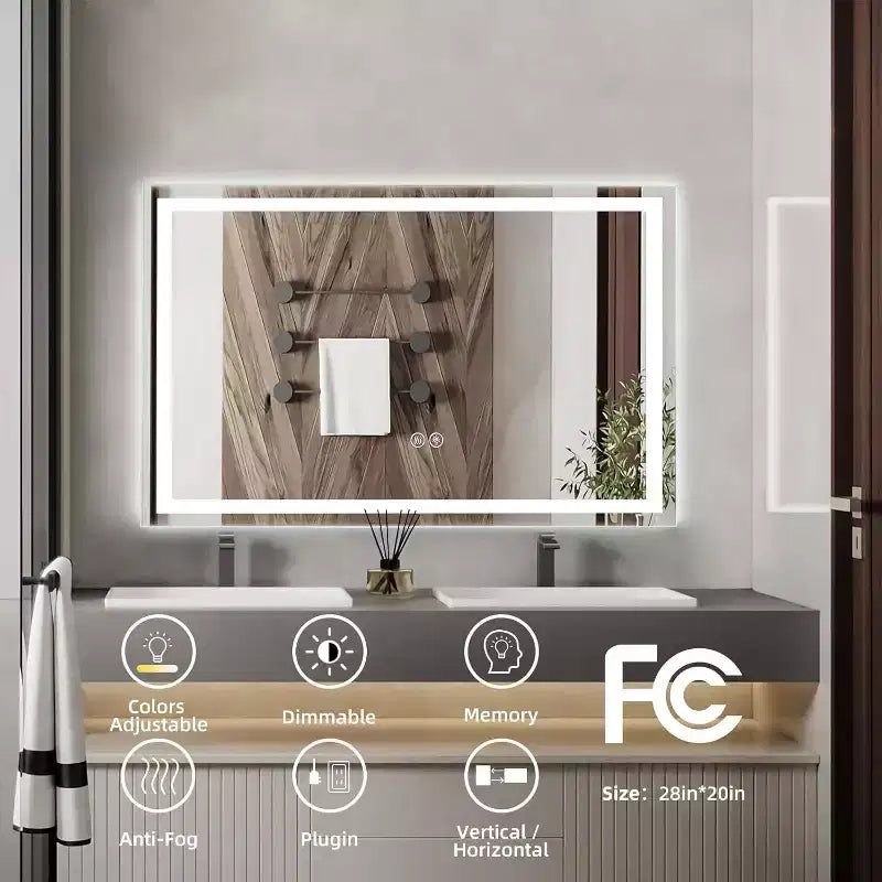 Large Dimmable LED Vanity Mirror with Front & Backlight – Anti-Fog, 3 Color Temps, Wall Mount