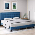 Upholstered Bed Frame with Adjustable Tufted Headboard, Wood Slat Support Platform Bed, No Box Spring Required, Blue