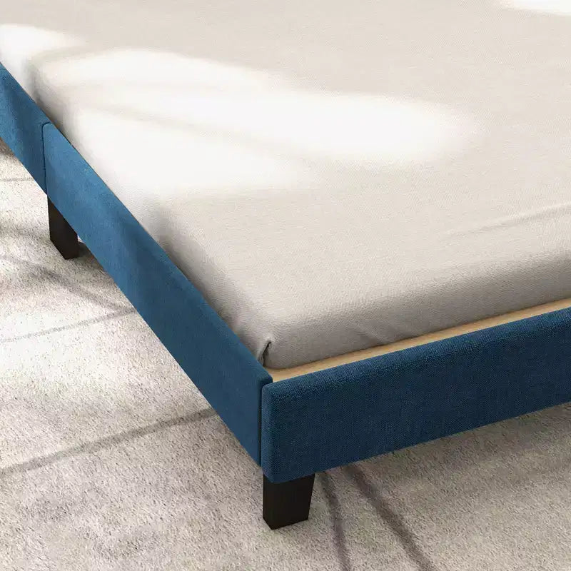 Upholstered Platform Bed Frame with Adjustable Tufted Headboard, No Box Spring Required, Blue