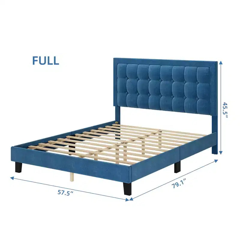 Upholstered Platform Bed Frame with Adjustable Tufted Headboard, No Box Spring Required, Blue