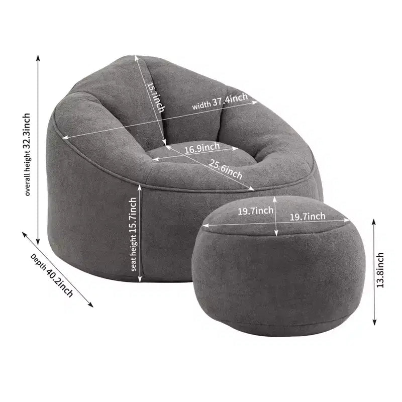 Bean Bag Sofa Chair with High Pressure Foam and Footrest