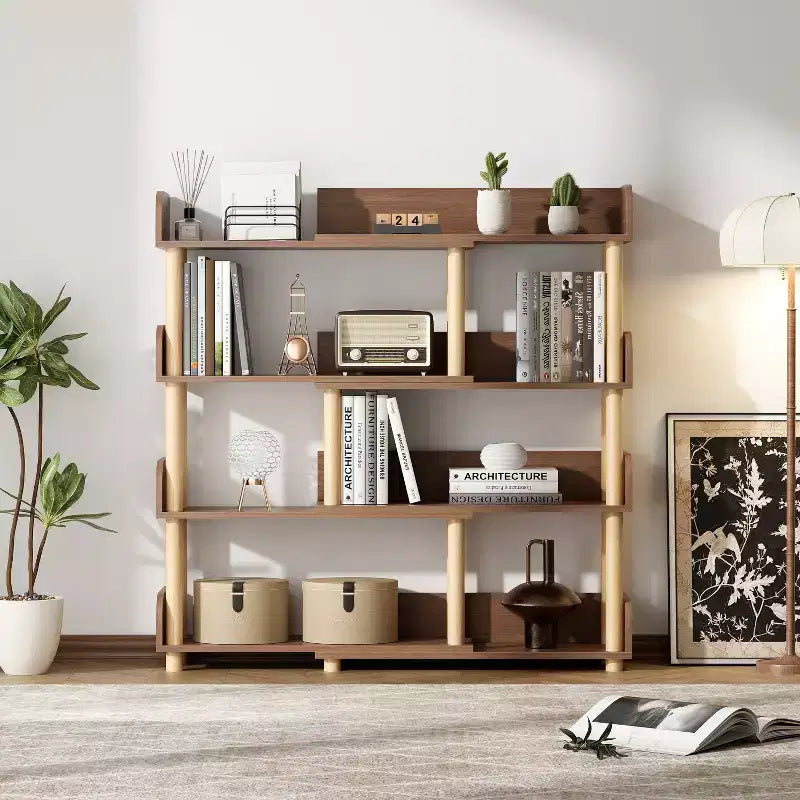 GDFStudio Horace Modern Wooden 4-Tier Retractable and Rotatable Corner Book Shelf