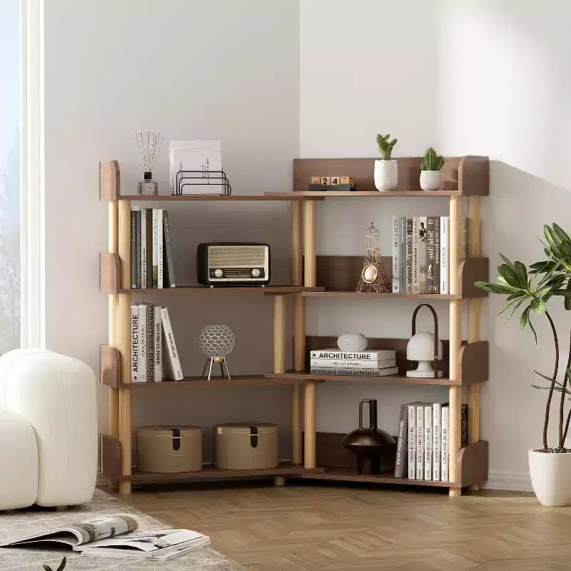 Modern Wooden 4-Tier Retractable and Rotatable Corner Book Shelf