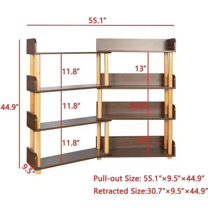 Modern Wooden 4-Tier Retractable and Rotatable Corner Book Shelf