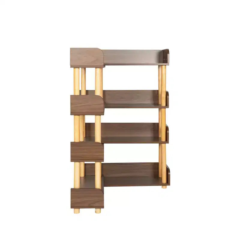 Modern Wooden 4-Tier Retractable and Rotatable Corner Book Shelf