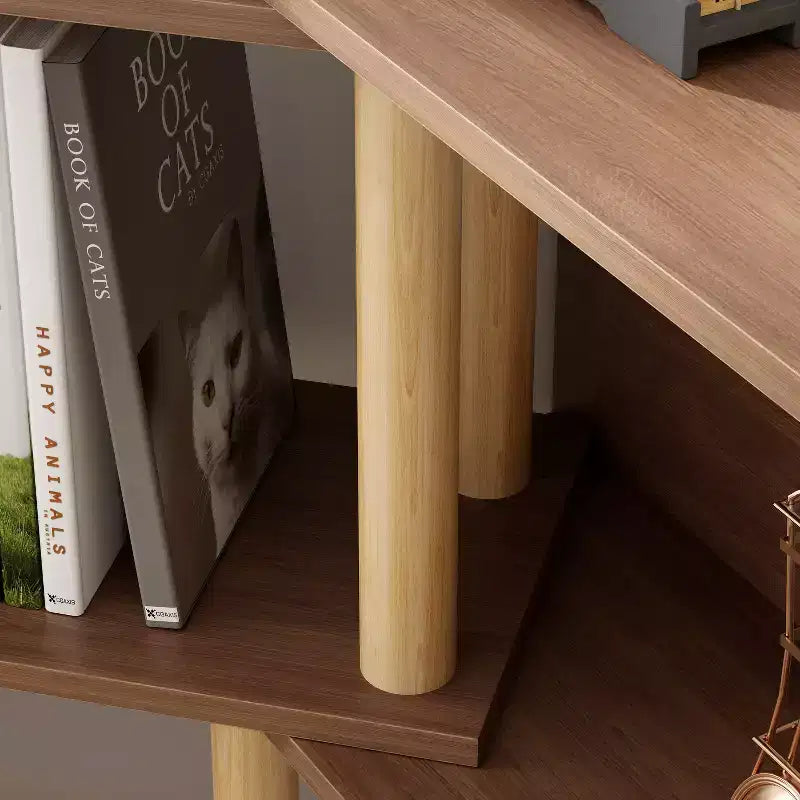 Modern Wooden 4-Tier Retractable and Rotatable Corner Book Shelf