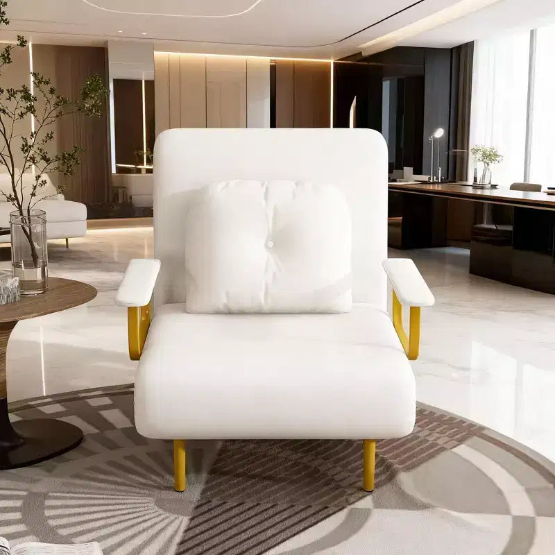 Folding Sofa Bed 3-in-1 Convertible Chair - 5-Position Adjustable Backrest with Pillow, Space-Saving Sleeper for Living Room, Bedroom & Office (White)