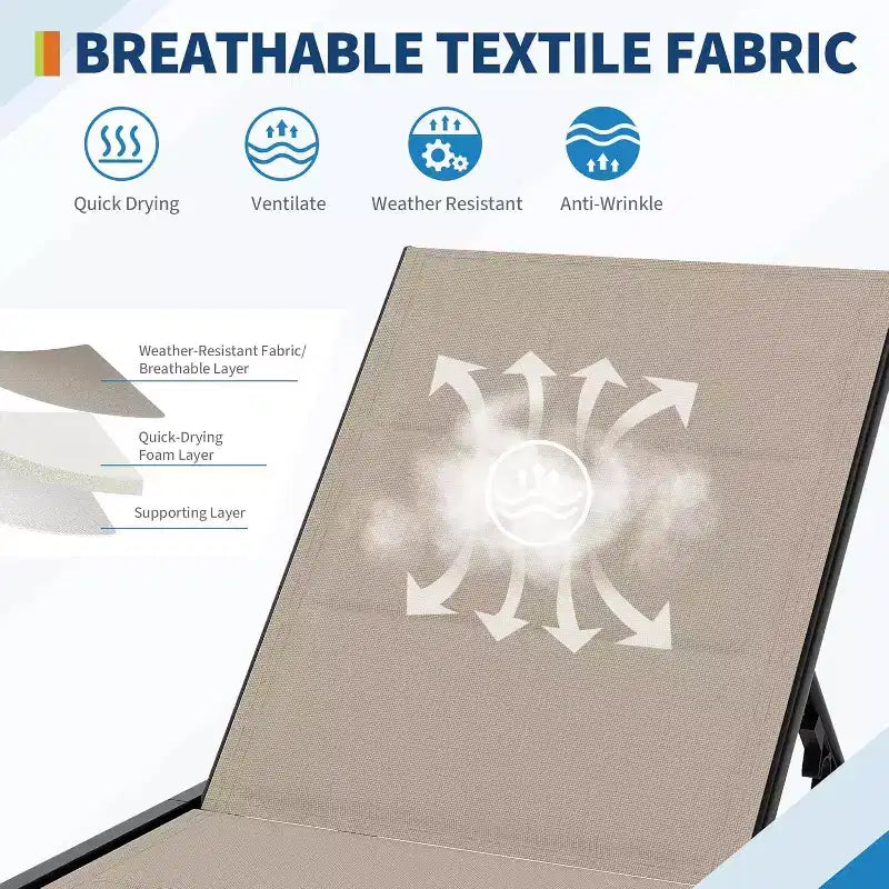 Patio Chaise Lounge Set of 2 with Side Table & Adjustable Backrest