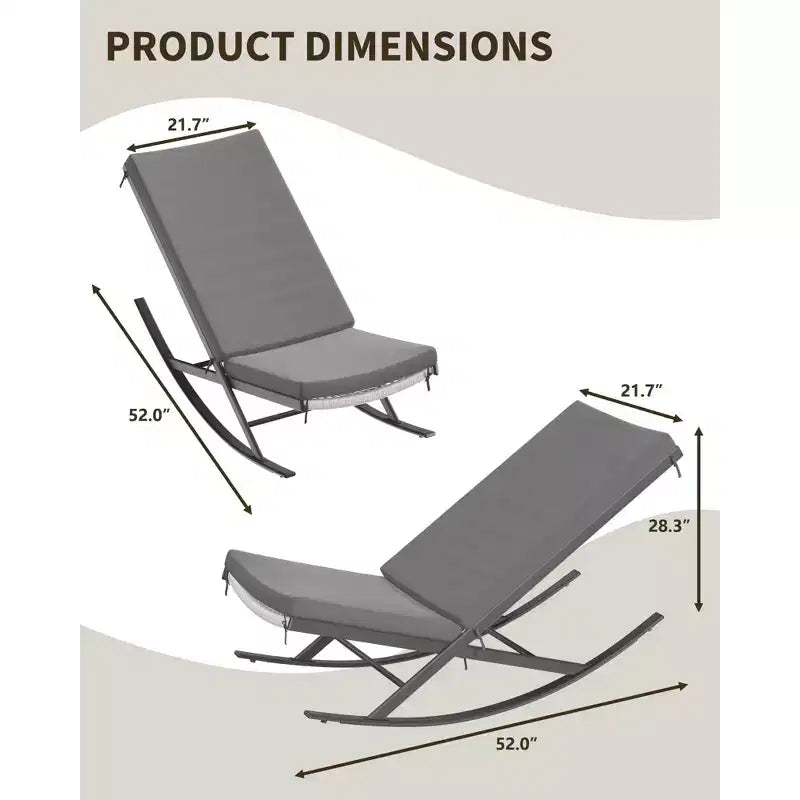 Set of 2 Outdoor Rocking Chairs - All-Weather Rattan Lounge Rockers with Cushions, Brown