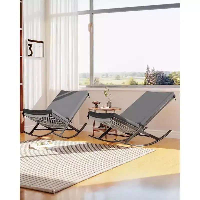 Set of 2 Outdoor Rocking Chairs - All-Weather Rattan Lounge Rockers with Cushions, Brown