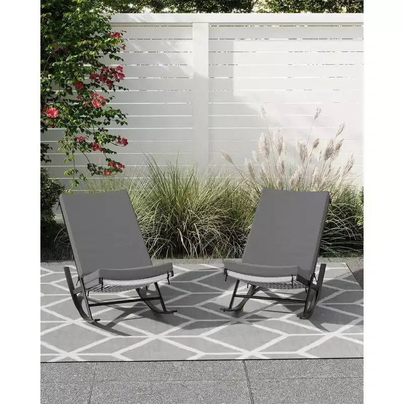 Set of 2 Outdoor Rocking Chairs - All-Weather Rattan Lounge Rockers with Cushions, Brown