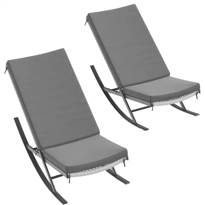 Set of 2 Outdoor Rocking Chairs - All-Weather Rattan Lounge Rockers with Cushions, Brown