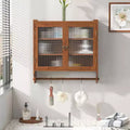 MAYEERTY 24.8 Double Glass Door Vintage Kitchen and Dining Cabinet with Three Three Tiers Towel Rack for Kitchen Dining Room Brown