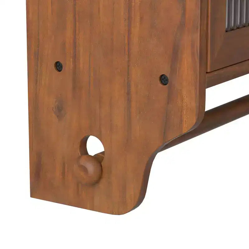 24.8" Double Glass Door Vintage Kitchen & Dining Cabinet with 3-Tier Towel Rack, Brown
