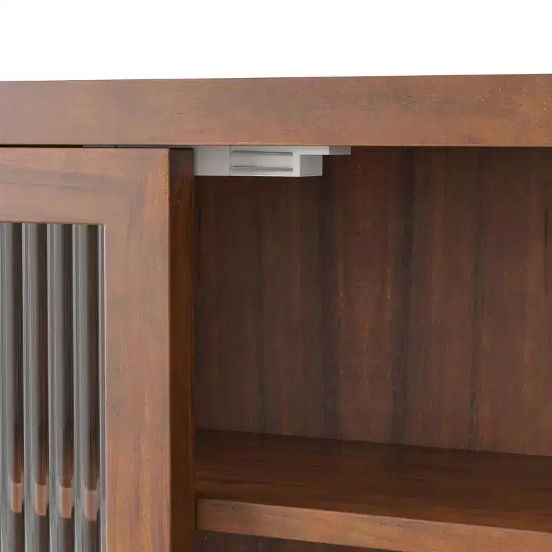 24.8" Double Glass Door Vintage Kitchen & Dining Cabinet with 3-Tier Towel Rack, Brown