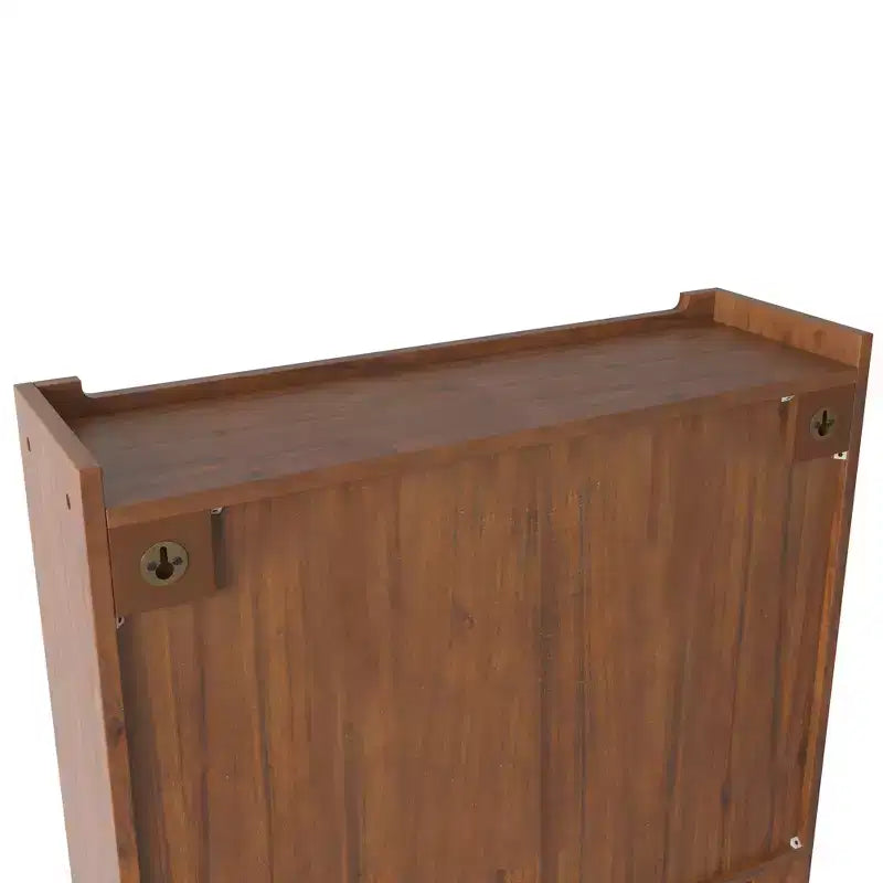 24.8" Double Glass Door Vintage Kitchen & Dining Cabinet with 3-Tier Towel Rack, Brown