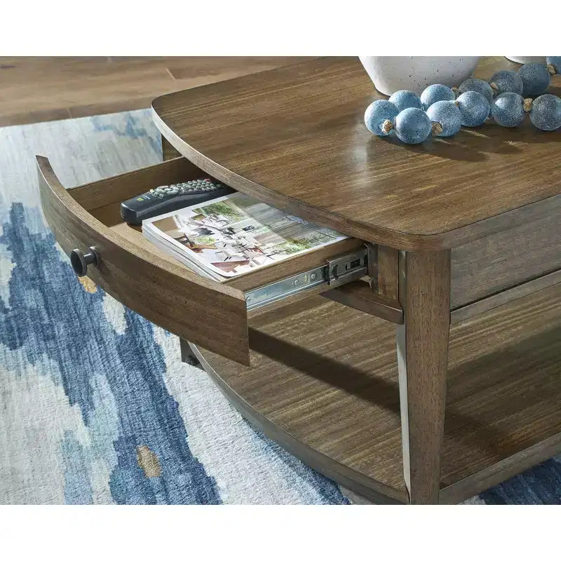 Rectangular Coffee Table with Storage Drawers and Shelf, Brown