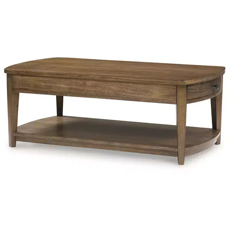 Rectangular Coffee Table with Storage Drawers and Shelf, Brown