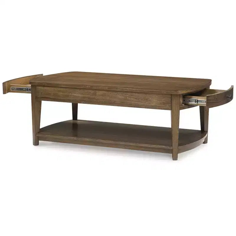 Rectangular Coffee Table with Storage Drawers and Shelf, Brown