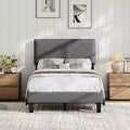 GustoWave Twin/Full/Queen/King Size Bed Frame with Upholstered Headboard - Gray Platform Bed with Wooden Slats
