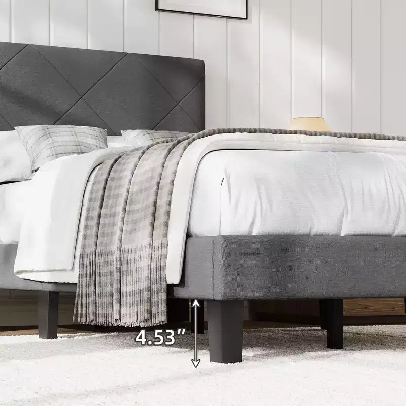 Twin/Full/Queen/King Size Bed Frame with Upholstered Headboard - Gray Platform Bed with Wooden Slats
