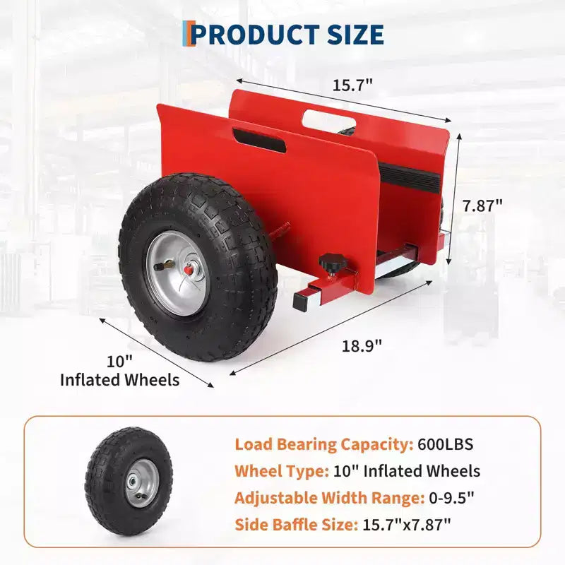 Panel Dolly 600 LBS Capacity with Adjustable Clamp, 10-Inch Inflatable Tires, All-Terrain Mover