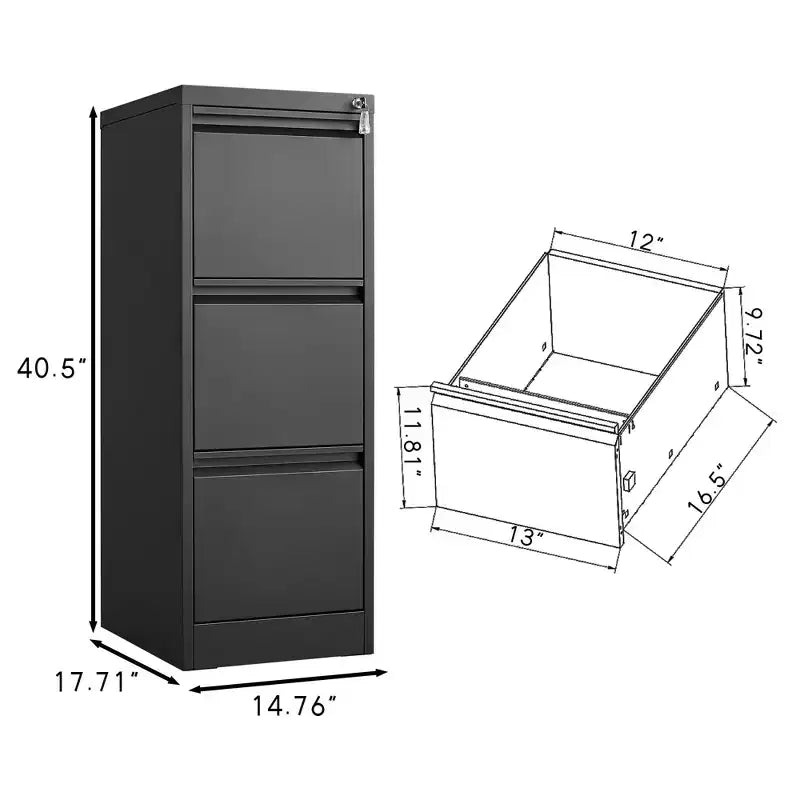 Heavy-Duty Lockable Metal Filing Cabinet - 3 Drawers, Secure Vertical Steel File Organizer for Letter, Legal & A4 Files, Space-Saving Home Office Storage