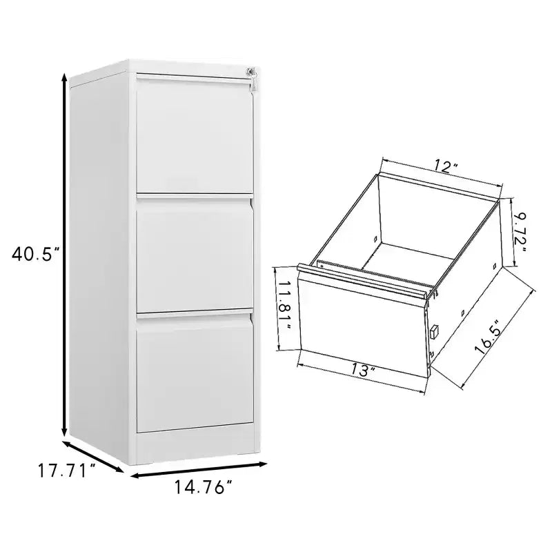 Heavy-Duty Lockable Metal Filing Cabinet - 3 Drawers, Secure Vertical Steel File Organizer for Letter, Legal & A4 Files, Space-Saving Home Office Storage