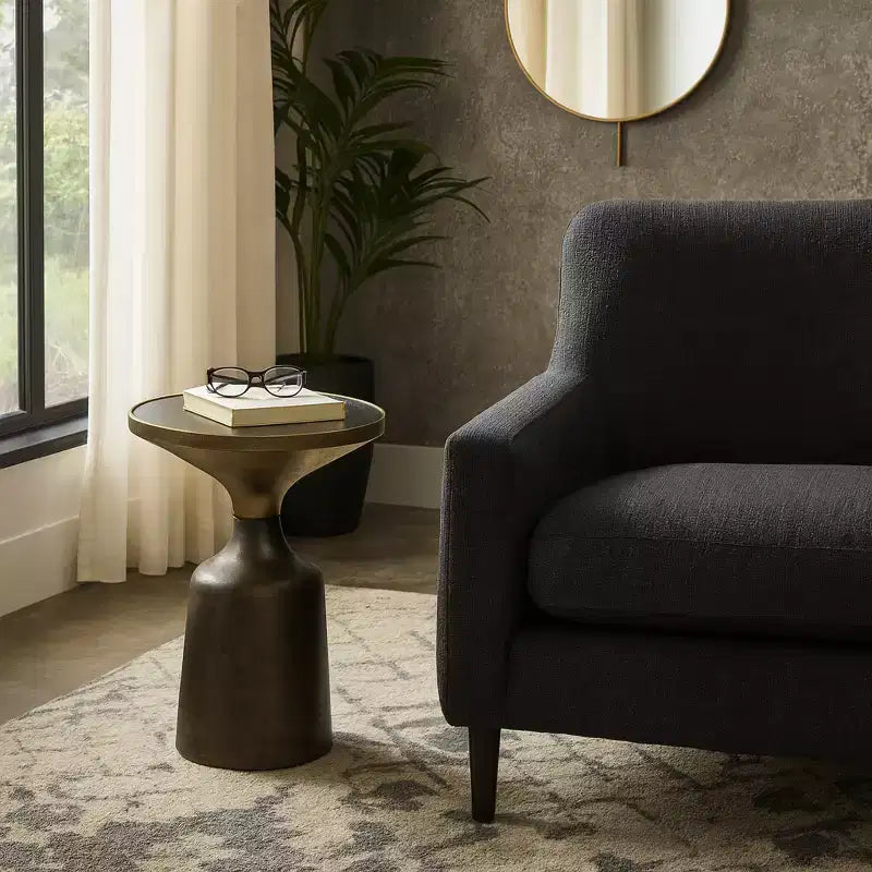 Marble Top Metal Accent Table - Round Side Table for Living Room, Bedroom & Small Spaces