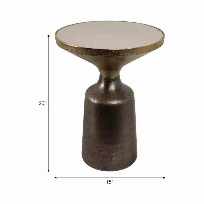 Marble Top Metal Accent Table - Round Side Table for Living Room, Bedroom & Small Spaces