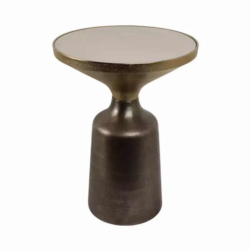 Marble Top Metal Accent Table - Round Side Table for Living Room, Bedroom & Small Spaces